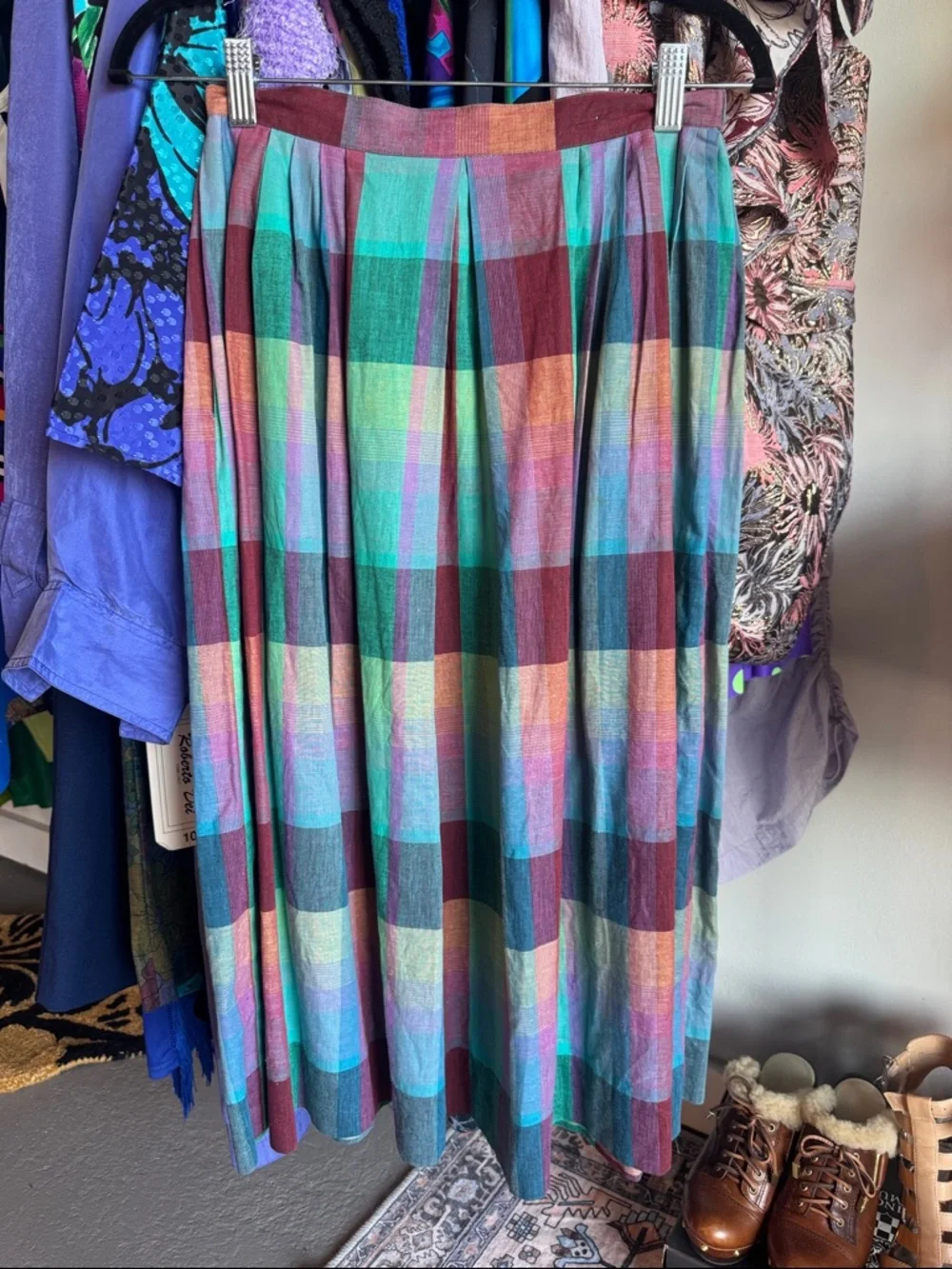 Vintage Christian Dior Multicolor Plaid Midi Skirt - Picture 2 of 5